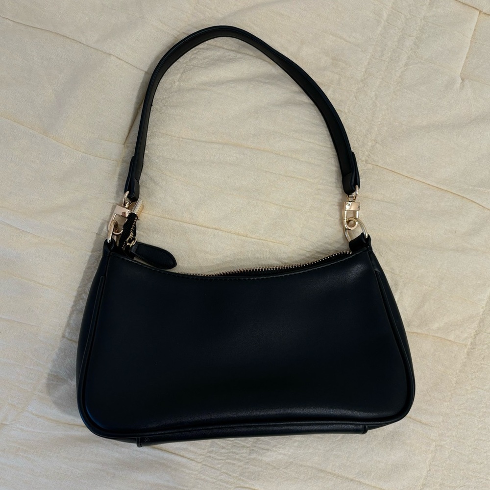 Black faux leather shoulder bag